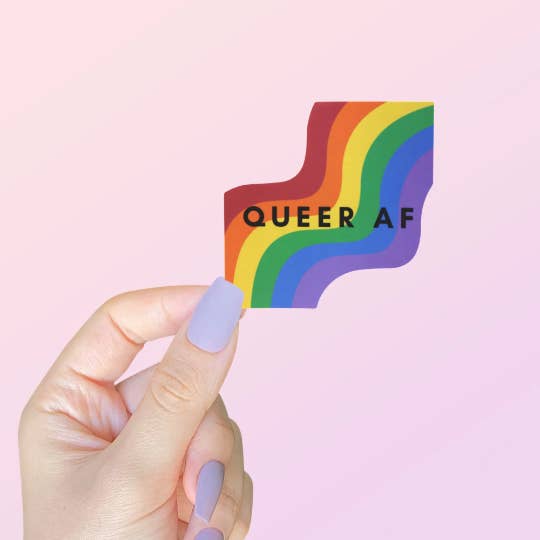 Queer AF Rainbow Sticker for wholesale by As Told By Ellie