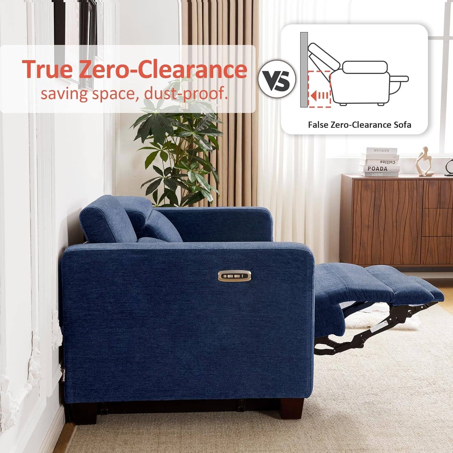 Navy Blue Zero Wall Hugger Power Reclining Sofa USB Ports for wholesale on Faire3