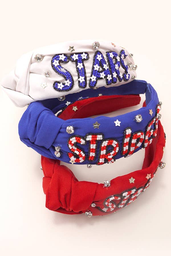 JOSSLYN by wall to wall - Wholesale Fashion Headband - Women's - 4TH OF JULY SEEDBEAD STARS STRIPES HEADBAND | 91HB5258