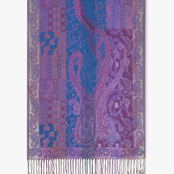 Original USA - Wholesale Scarf - Women's - Silver Metallic Flower & Paisley Composition Pashmina