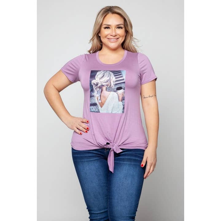 PLUS SIZE PATCH FRONT TIE FRONT TEE for wholesale by Curve Market