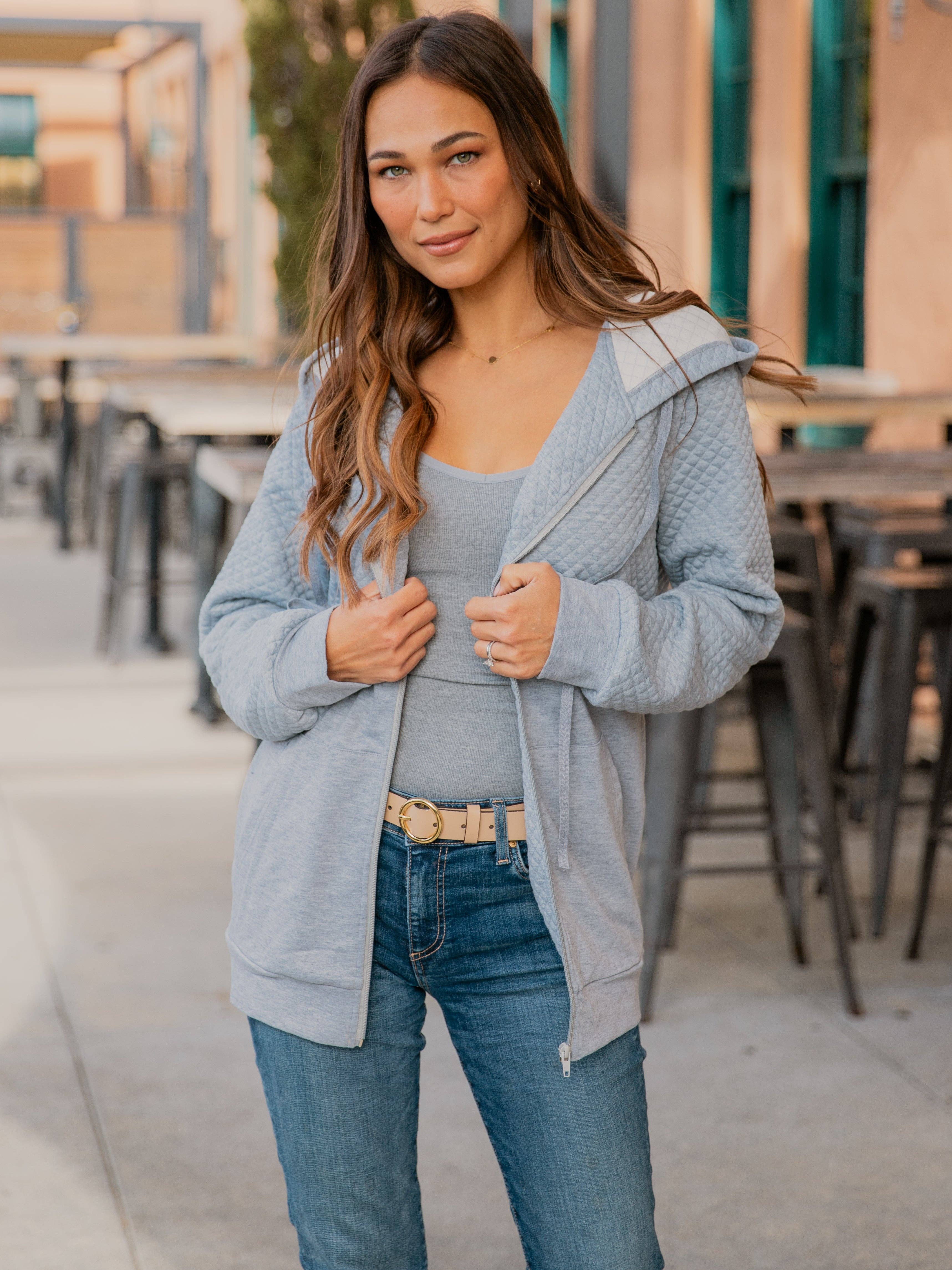 Tickled Teal - Wholesale Hoodie - Women's - Contrast Quilted Zip Up Hoodie3