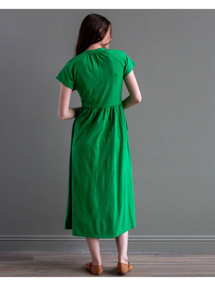 Rolling Hills Popover Green Short Sleeve Casual Knit Dress with Pockets for wholesale on Faire