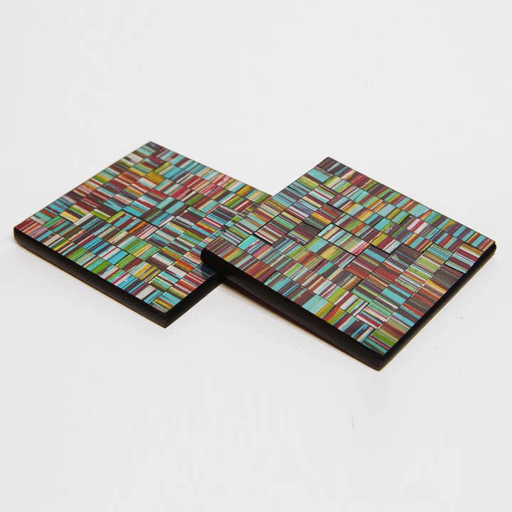 Sous verre en mosaïque de verre sur bois multicolore pour la vente par Ithemba