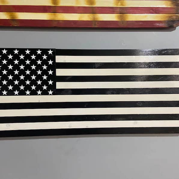 Black & White Wood American Flag for wholesale by Full Woodworking, LLC