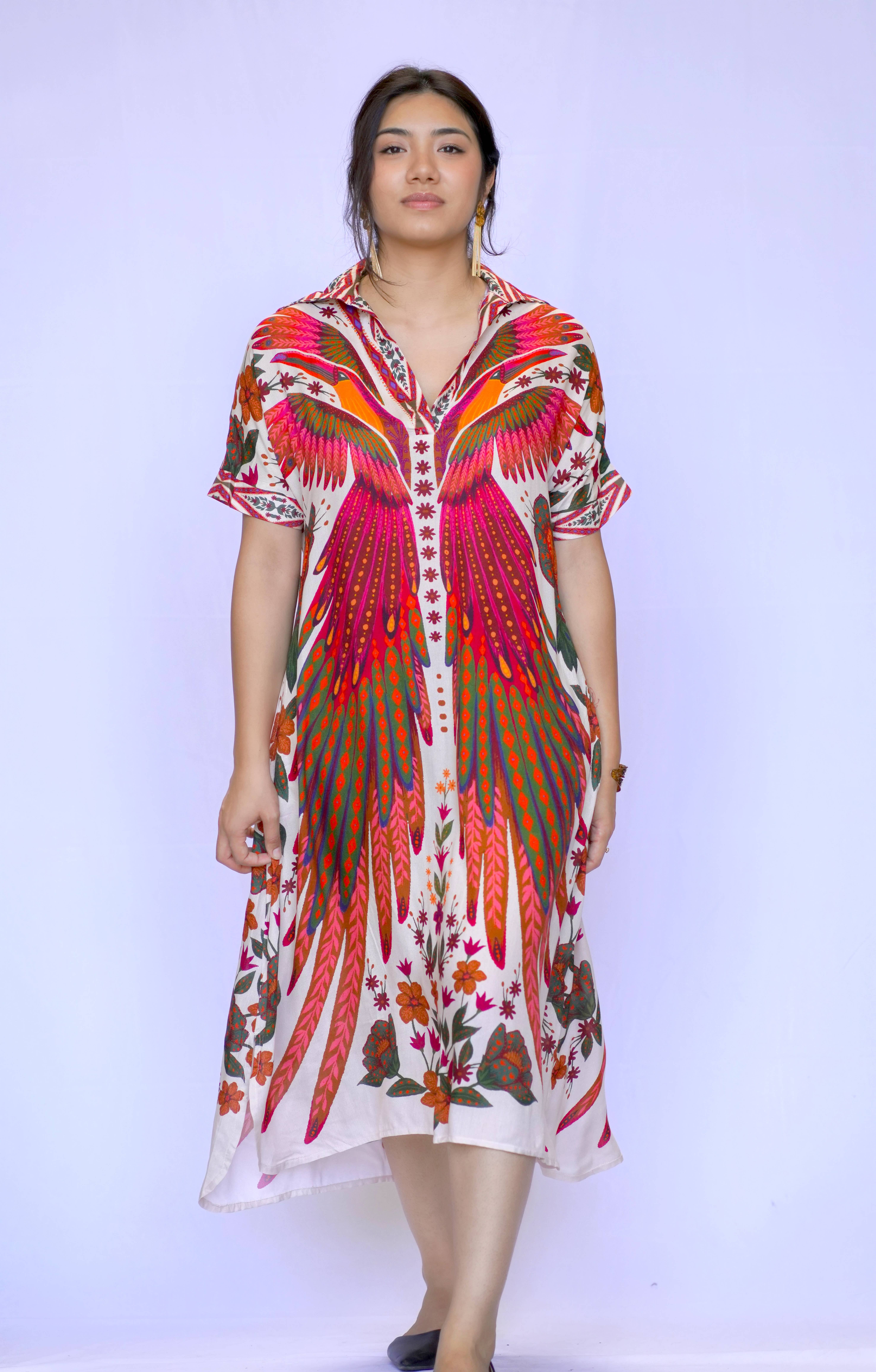 Dolma - Wholesale Dress - Women's - Tallulah Print Dress-Beige Plum