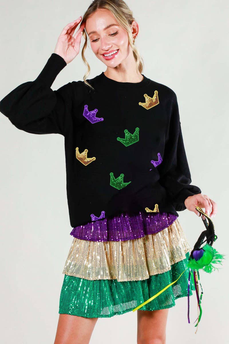 Vine & Love - Vendita all'ingrosso Felpa - Donna - Maglione lavorato a maglia con dettagli in paillettes a corona VT81484K9