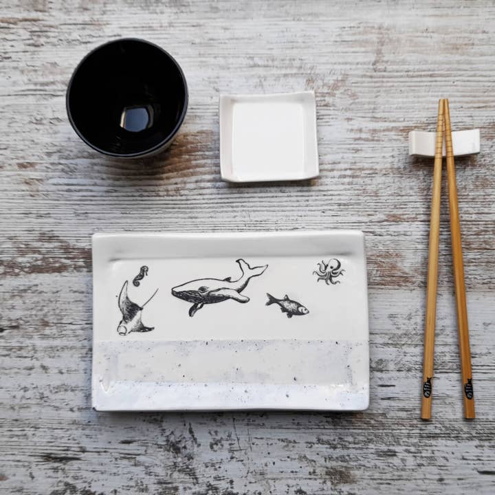 Sushi Tray “Fauna Marina”, Sushi Plate with Bowl for wholesale by Cerámics & co