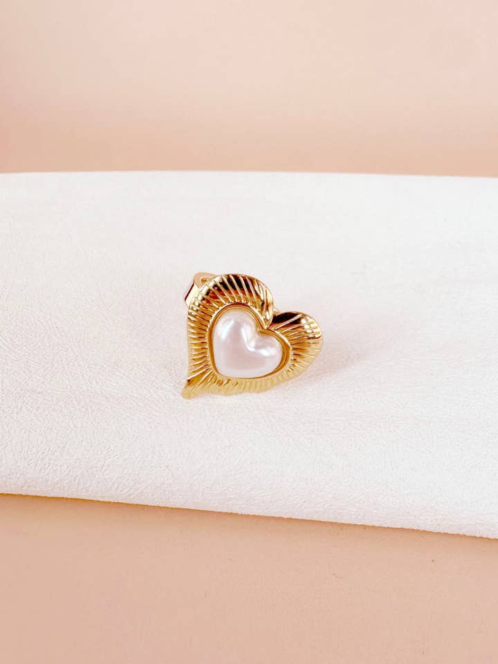 Bague coeur perle en acier inoxydable pour la vente par D Bijoux