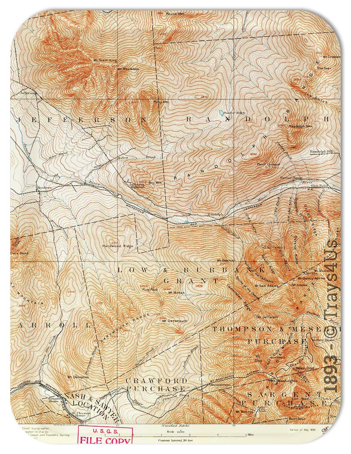 Trays4Us - Wholesale Serving Tray - Custom Serving Tray - Topographic Map - Any US Location2