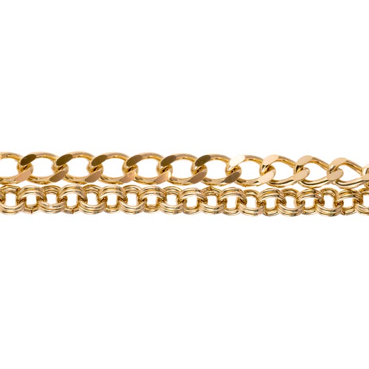 Fantástico brazalete dorado de doble cadena — Hecho en Francia para venta al por mayor de Lovelyday bijoux