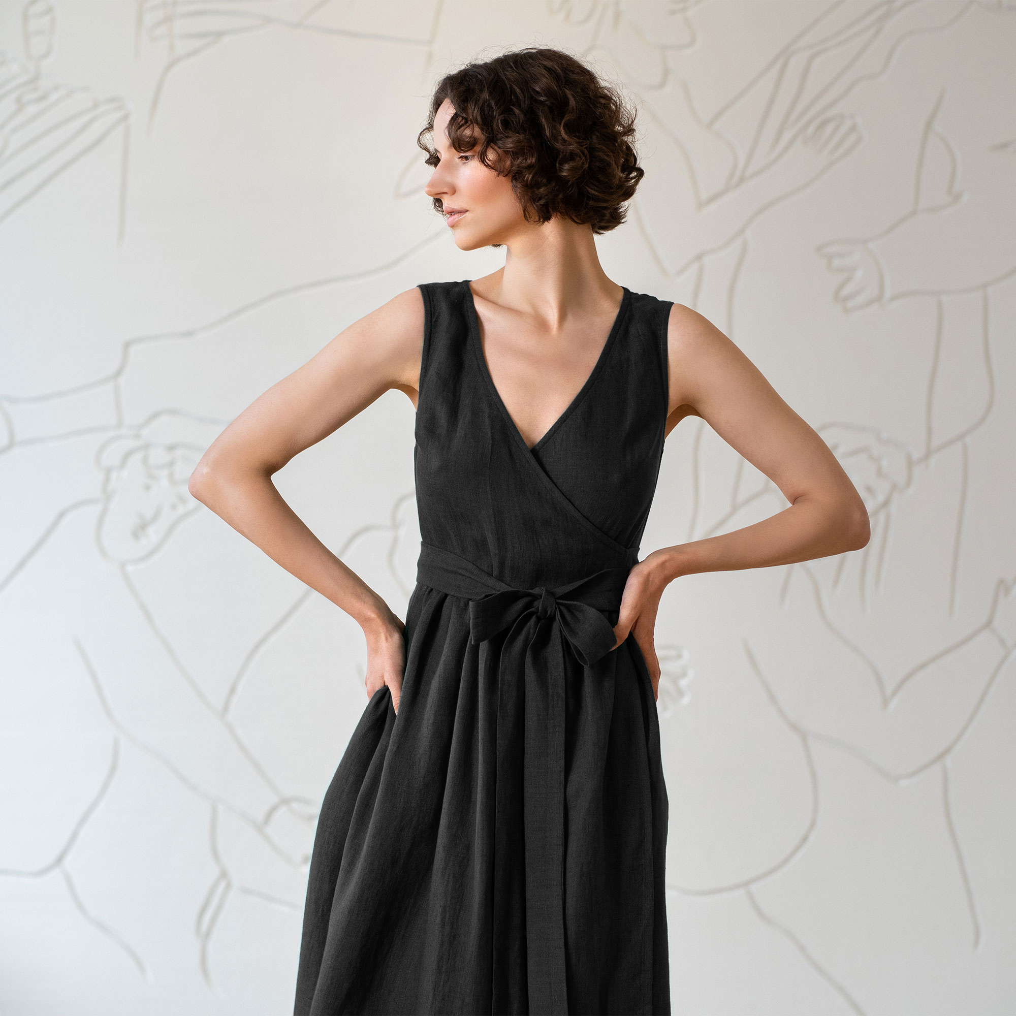 menique - Wholesale Dress - Women's - Summer Linen Smock Dress Macie - Elegant Linen Wrap Dress15