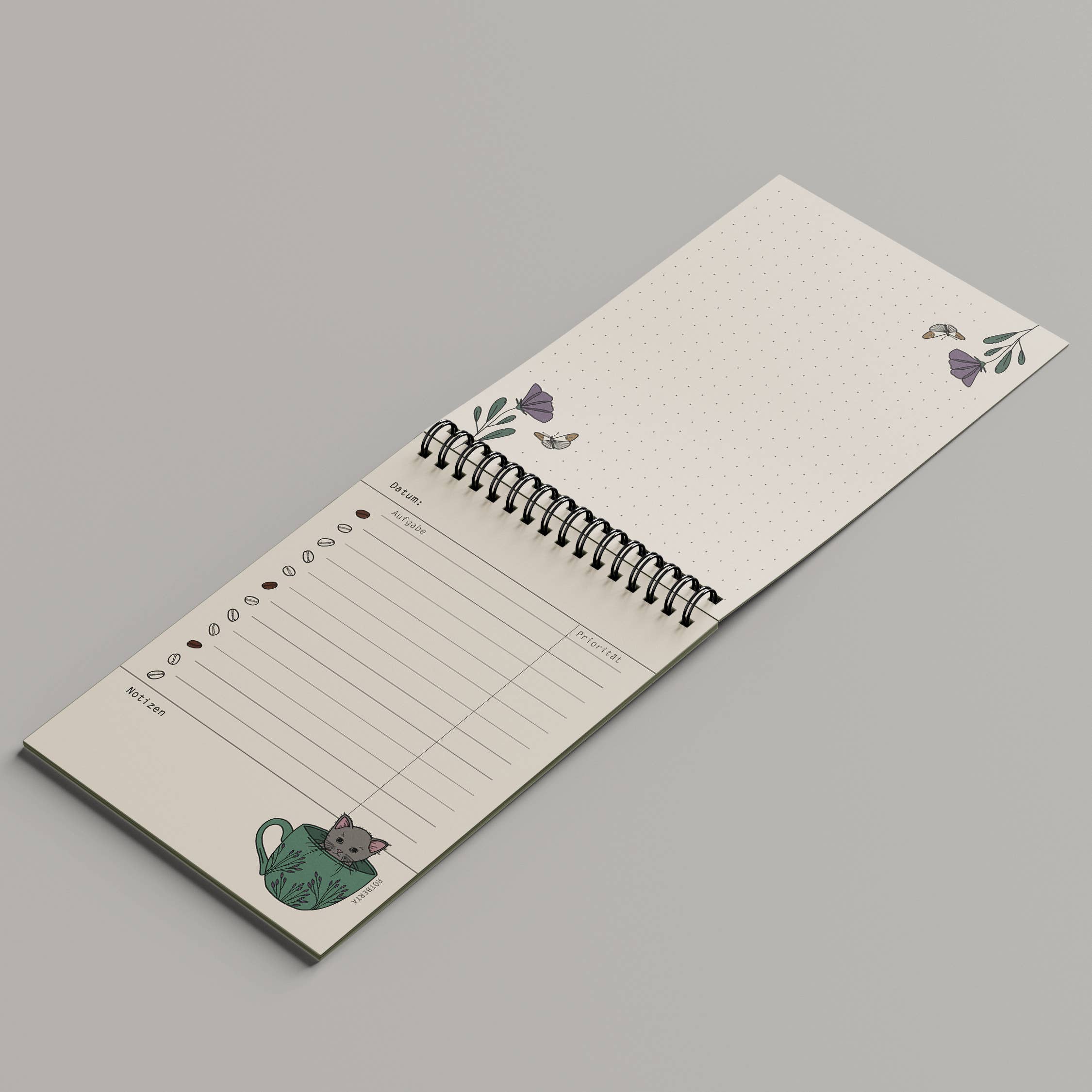 Rotberta - Vente Blocs-notes - Bloc-notes à spirale DIN A6 avec anneaux - chat avec tasse de café3