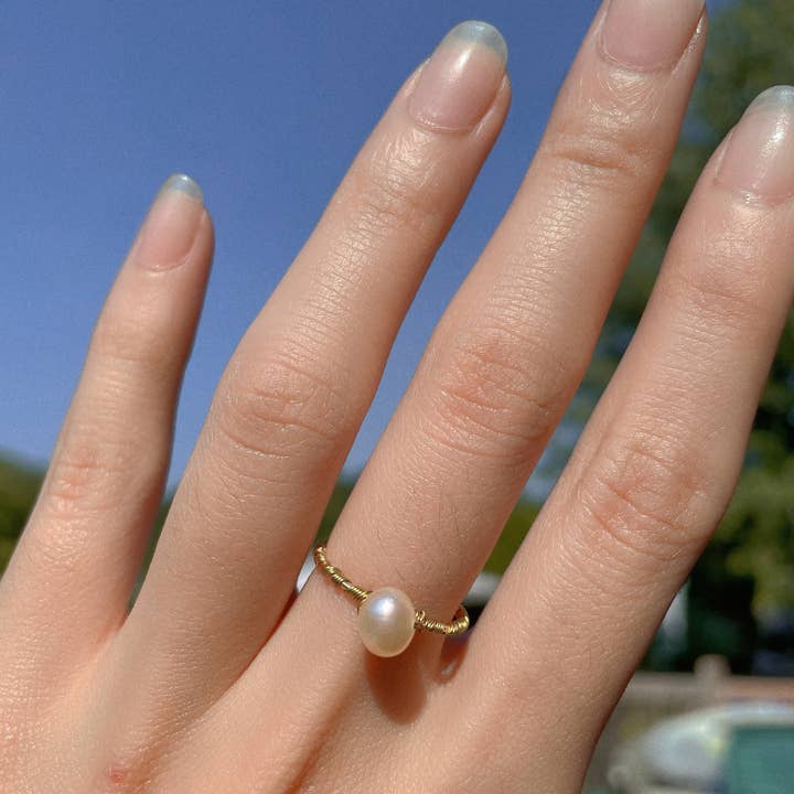 Freshwater Pearl Custom Wire-Wrapped Ring, Adjustable for wholesale by Linny’s Arsty Fingers LLC
