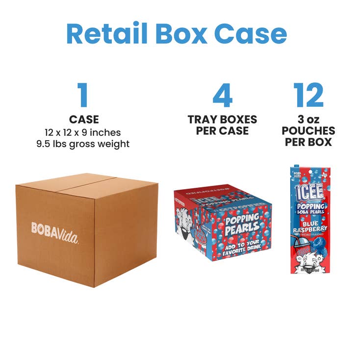 Bobavida Popping Pearls - Wholesale Beverage Mix - ICEE Blue Raspberry Popping Boba Pouches Case