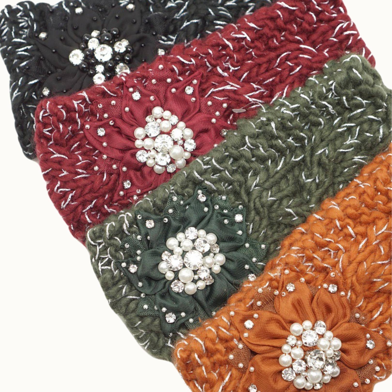 Olive & Pique – Engroshandel Pandebånd - Dame – Floral BejewelBling Glitz Knit Metallic-Lurex hovedindpakning13