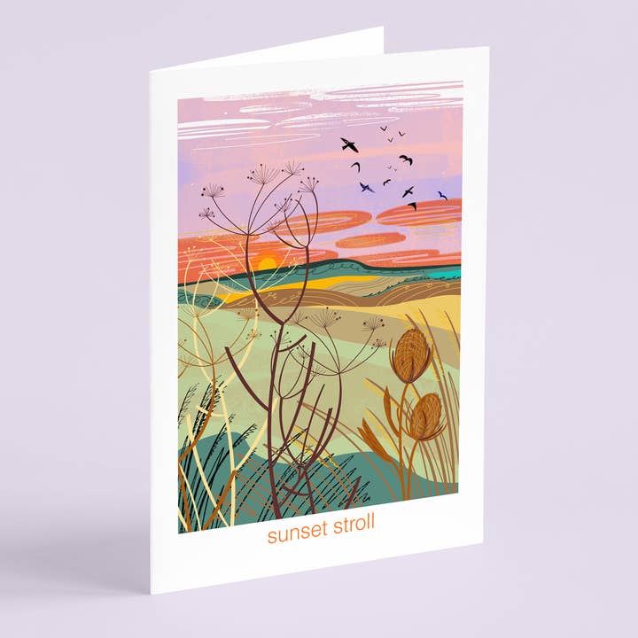 Sunset stroll let's go outside greeting card nature outdoor for wholesale by Onneke