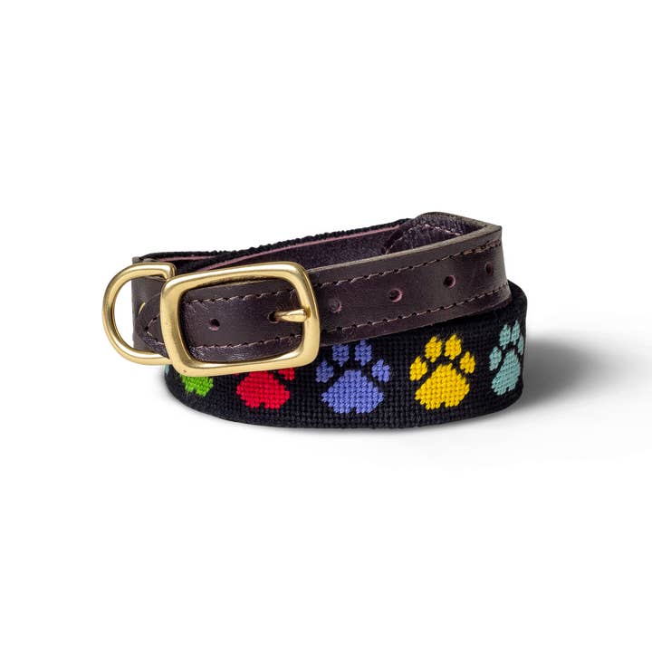 Good Threads - Wholesale Pet Collar - Dog - Colored Paws Needlepoint Dog Collar
