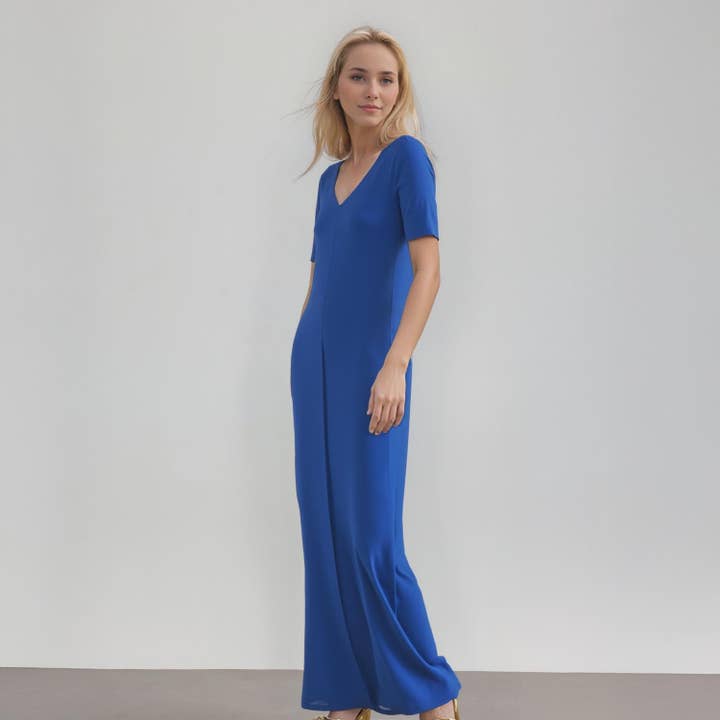Bellatrix Maxi-jurk met V-hals en korte mouwen en zakken voor wholesale door Robin K