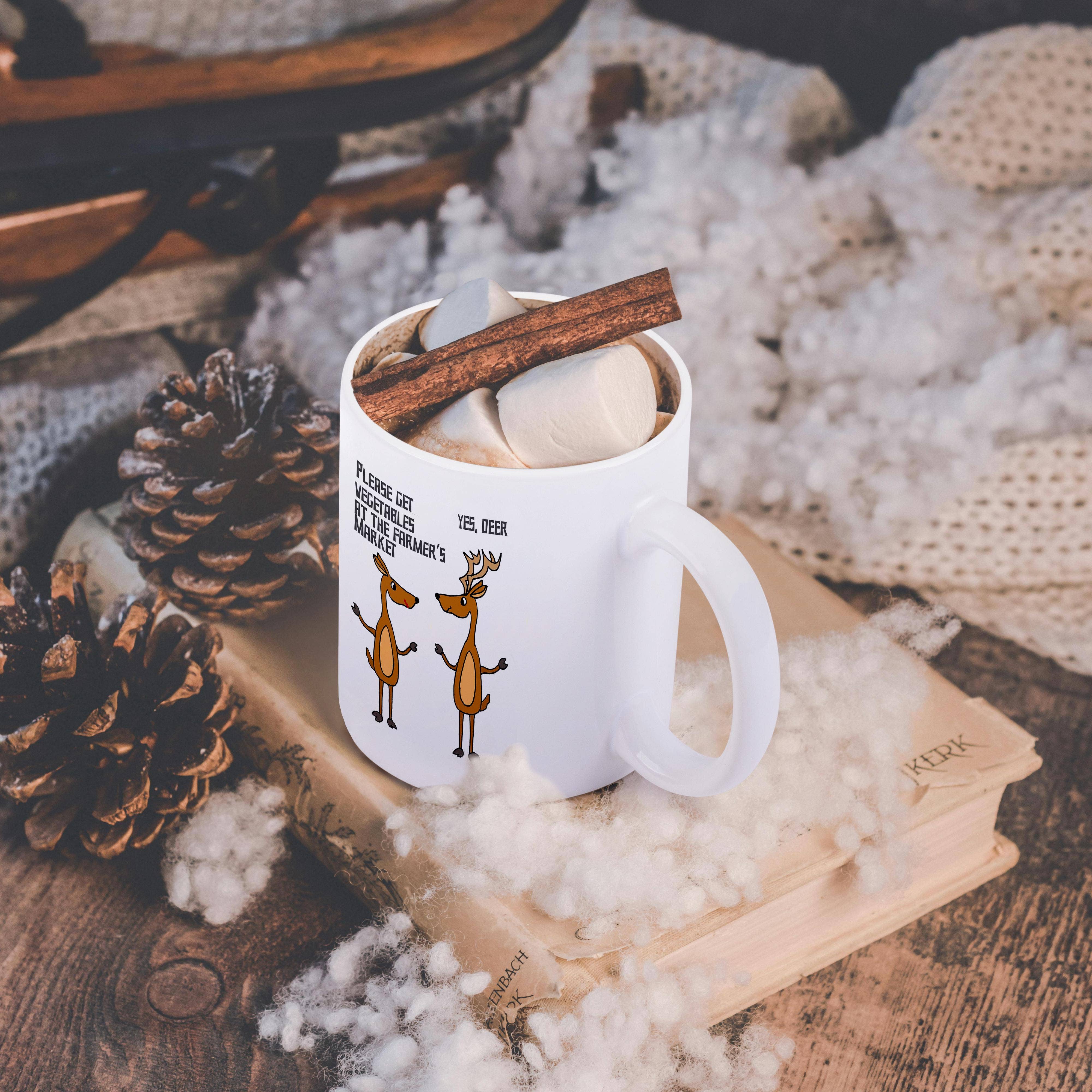 3dRose – wholesale Kaffekoppar – 3dRose, Rolig Söt Hind ber Buck Hjort att hämta Grönsaker Ja Kära Ordvits Tecknad, Mugg11