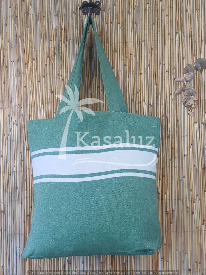 Tote Bag Fouta white stripe Auténtica Sage Green for wholesale by KASALUZ