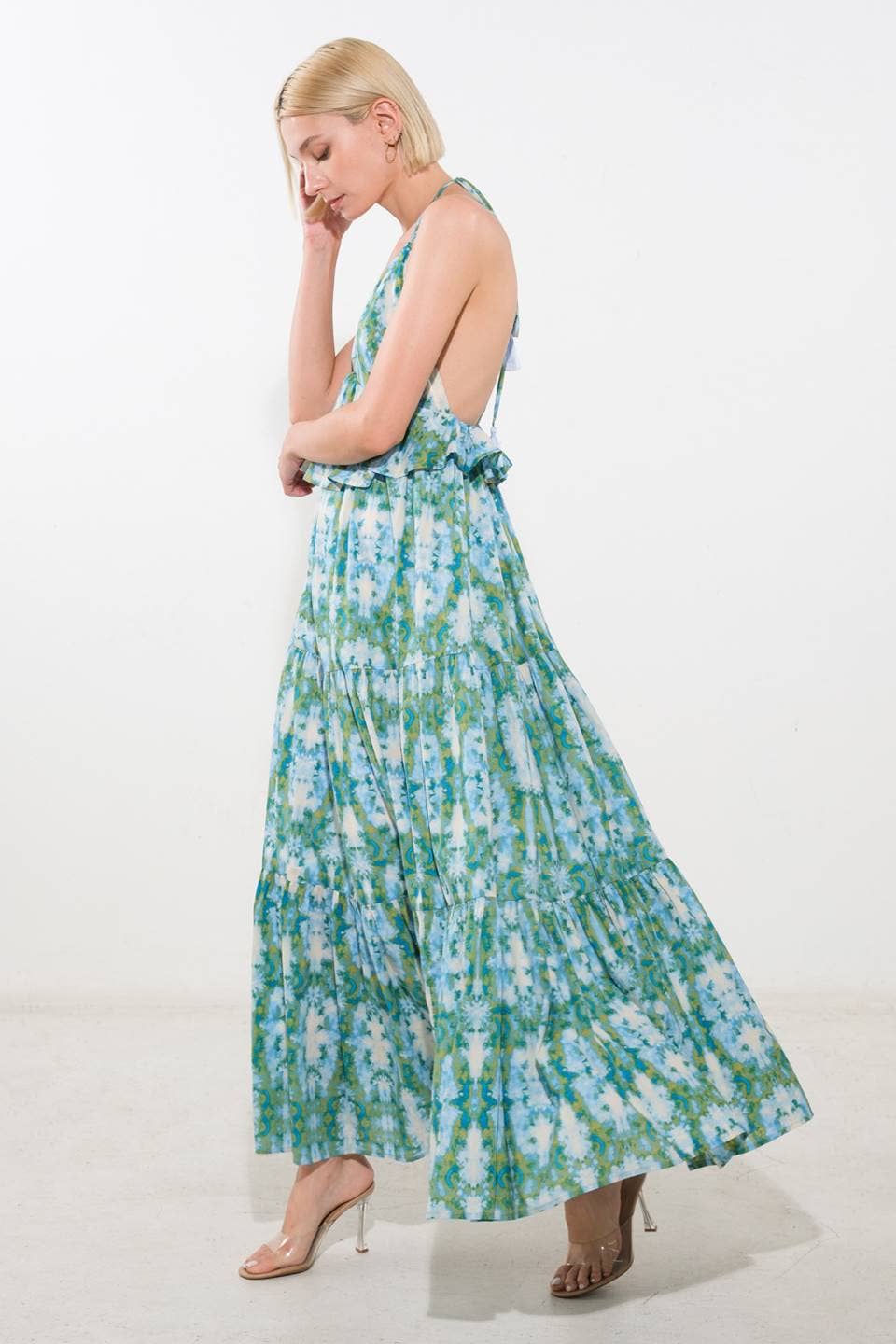 BLUE MULTI A printed woven maxi dress - FD1187 for wholesale on Faire5