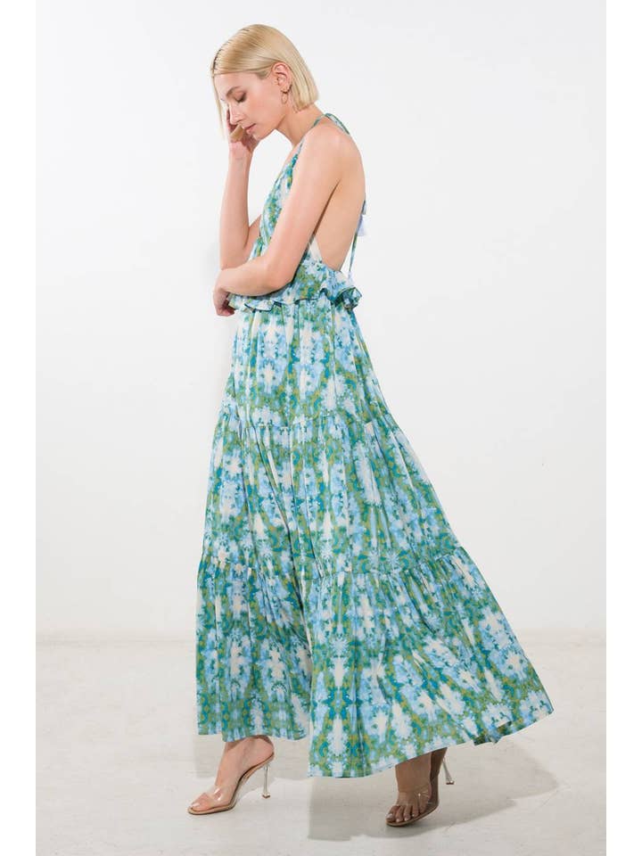 BLUE MULTI A printed woven maxi dress - FD1187 for wholesale on Faire5