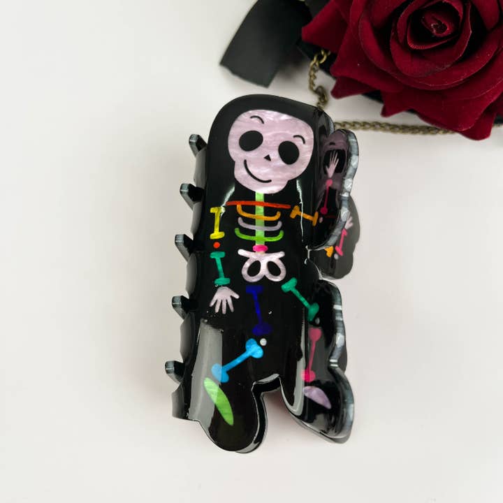 Halloween Black Skull Say Hi Hair Claw Clip for wholesale on Faire