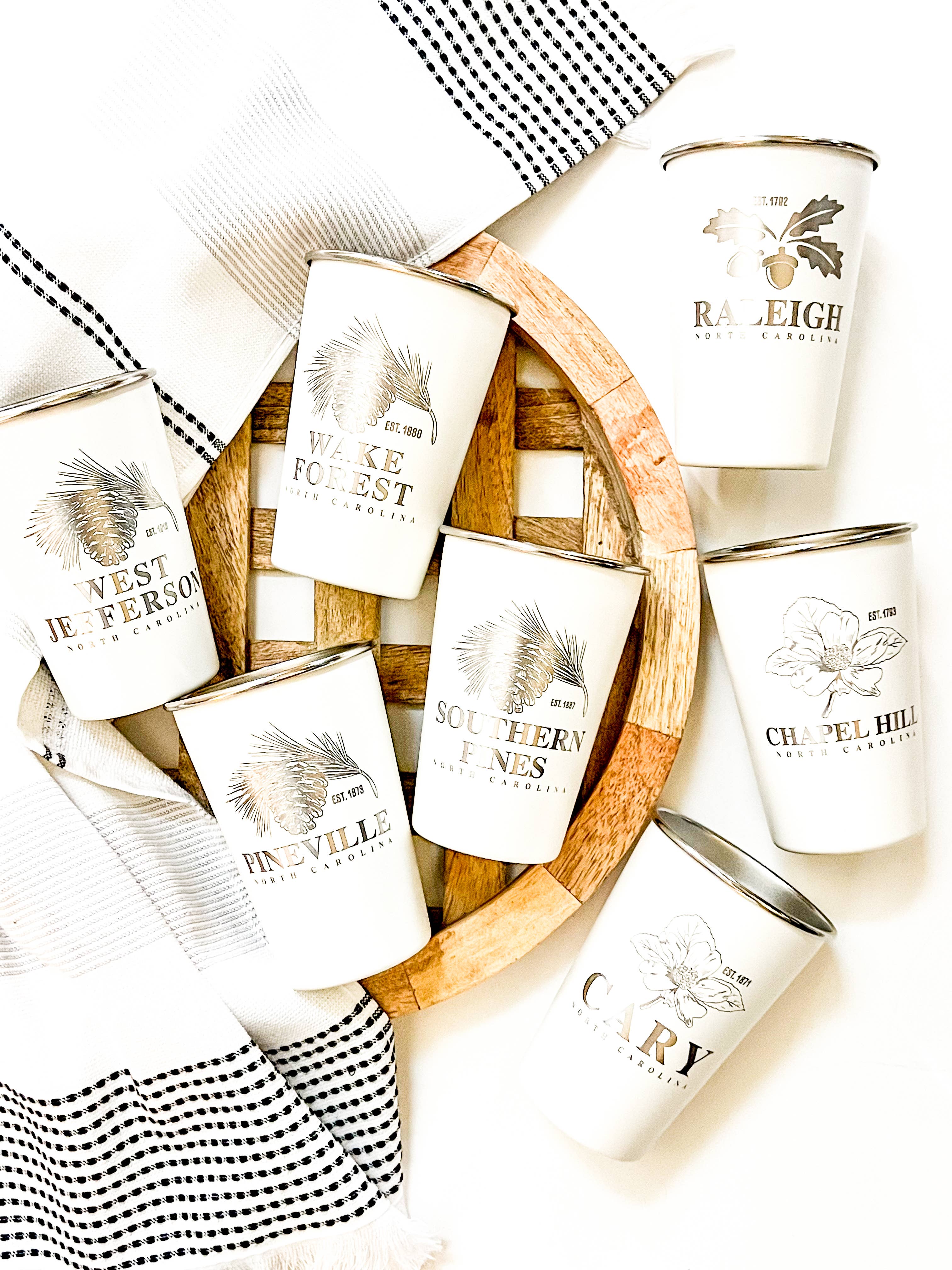 Mae Designs LLC - Wholesale Drinking Glass/Cup - Chapel Hill Engraved White Pint Cup1