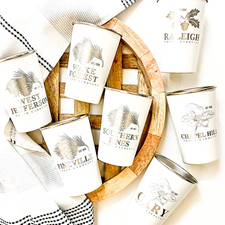 Mae Designs LLC - Wholesale Drinking Glass/Cup - Durham Engraved White Pint Cup0