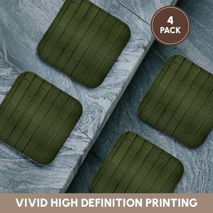 3dRose - Wholesale Coasters - 3dRose, Image of Olive Army Green Horizontal Brick Wall, Coaster12