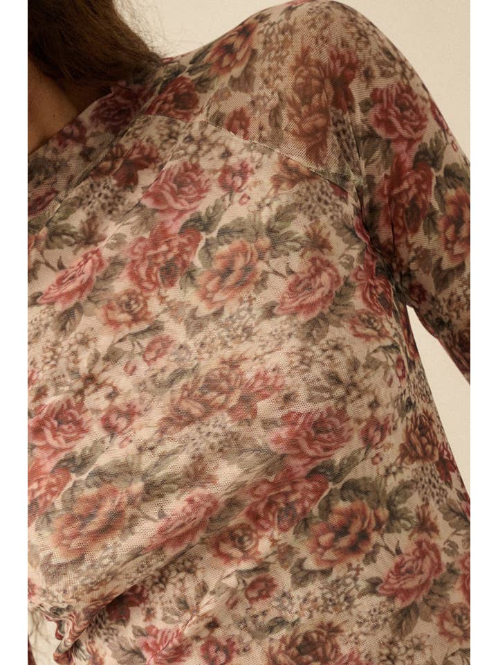 Promesa USA - Wholesale Knit Top - Women's - Floral-Print Mesh Thumbhole Mock-Neck Top7