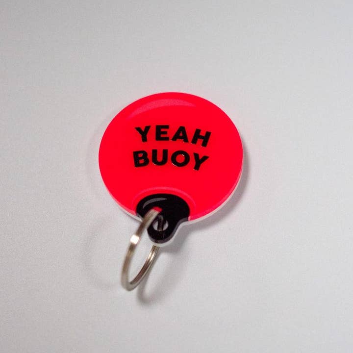 Neon Pink Buoy keychain, 80s-90s Acrylic keyring, bag charm for wholesale by designosaur