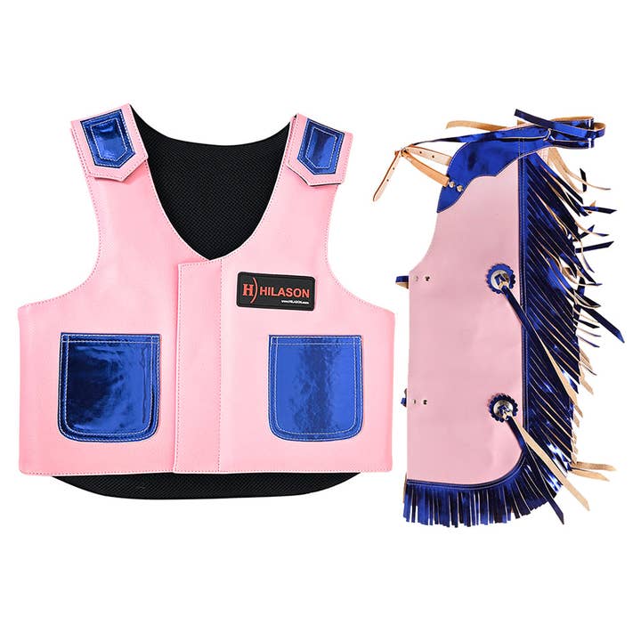HILASON - Wholesale Horseback Riding Gear - Hilason Junior Youth Bull Riding Pro Rodeo Leather Protective Vest Chaps4