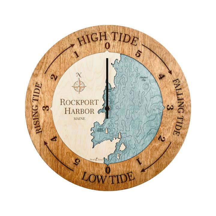 Sea & Soul Nautical Chart Art - Vente Horloges murales - Carte de profondeur d'eau de la côte du Maine114