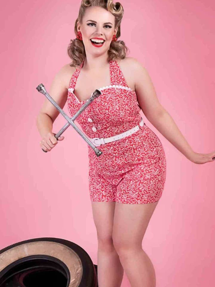 Lin Halter Neck Pink and White Print Playsuit with shirring for wholesale by Timeless London