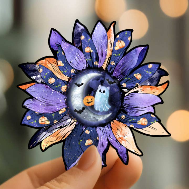 Autocollant en vinyle tournesol d'Halloween pour la vente par Mystical Monkey Toes
