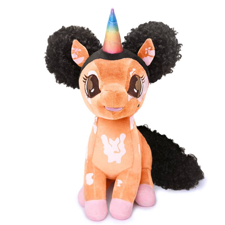 Brooklyn, Vitiligo Unicorn Plush Toy with Afro Puffs - 15 inch for wholesale by YOUnicorn Kidz