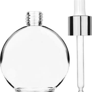 Best Bottles - Wholesale Essential Oil Holder - Round Clear Glass Bottle with White Dropper - 128ml5
