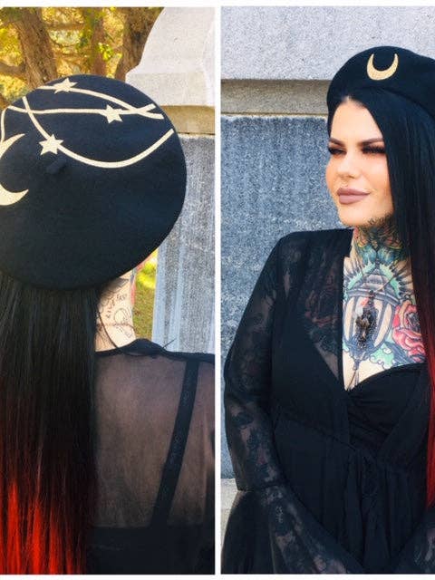 Veganistische baret - Hanging Moon & Stars voor wholesale door Witchwood Bags