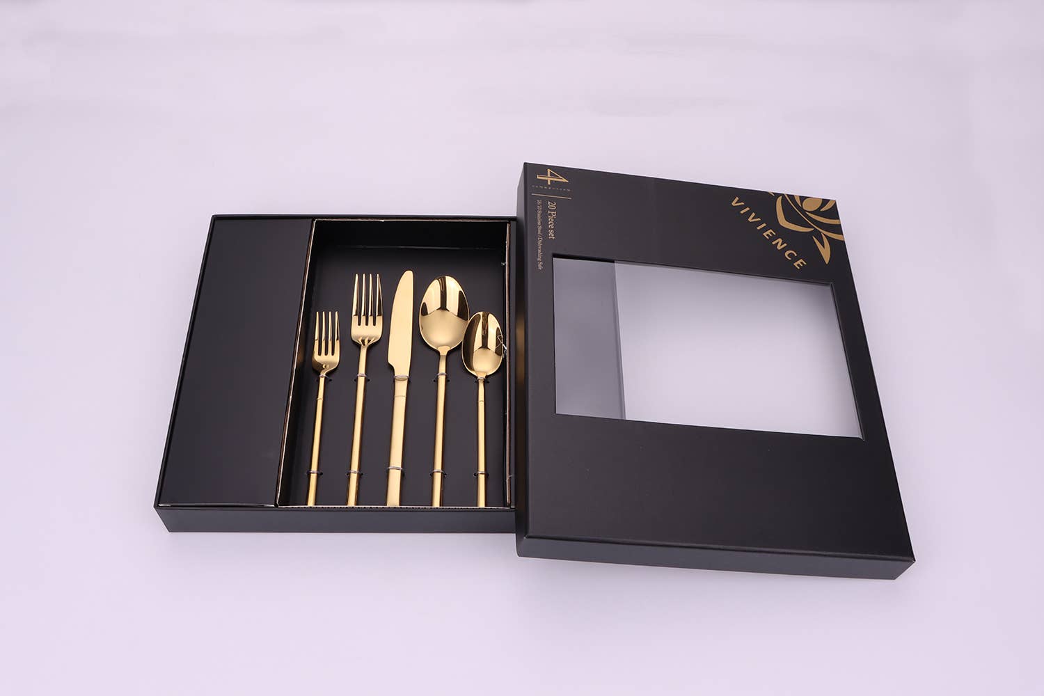 VIVIENCE - Wholesale Flatware Set - Simplicite 20 Pc Gold Flatware Set, Service for 410
