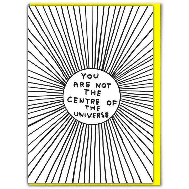 David Shrigley x Brainbox Candy - Vendita all'ingrosso Biglietti di auguri generici - Biglietto di Auguri Divertente di David Shrigley - Centro dell'Universo
