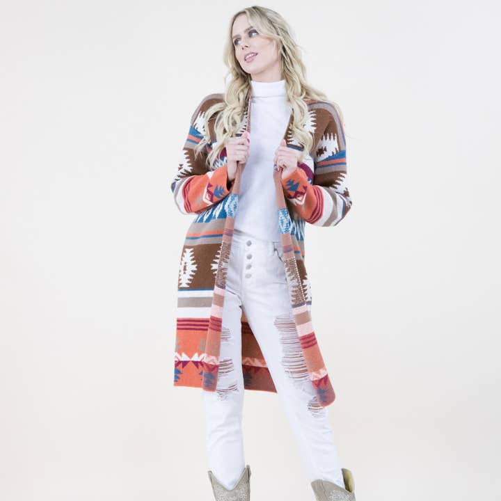 Tribal Sectional Block Pattern Cardigan FP64112. (2PC) for wholesale by TAPA fashion