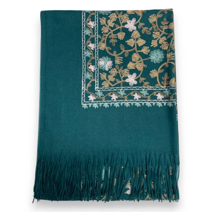London Scarves – wholesale Scarf – Women's – Embroidery flower print on blank canvas with tassels  11