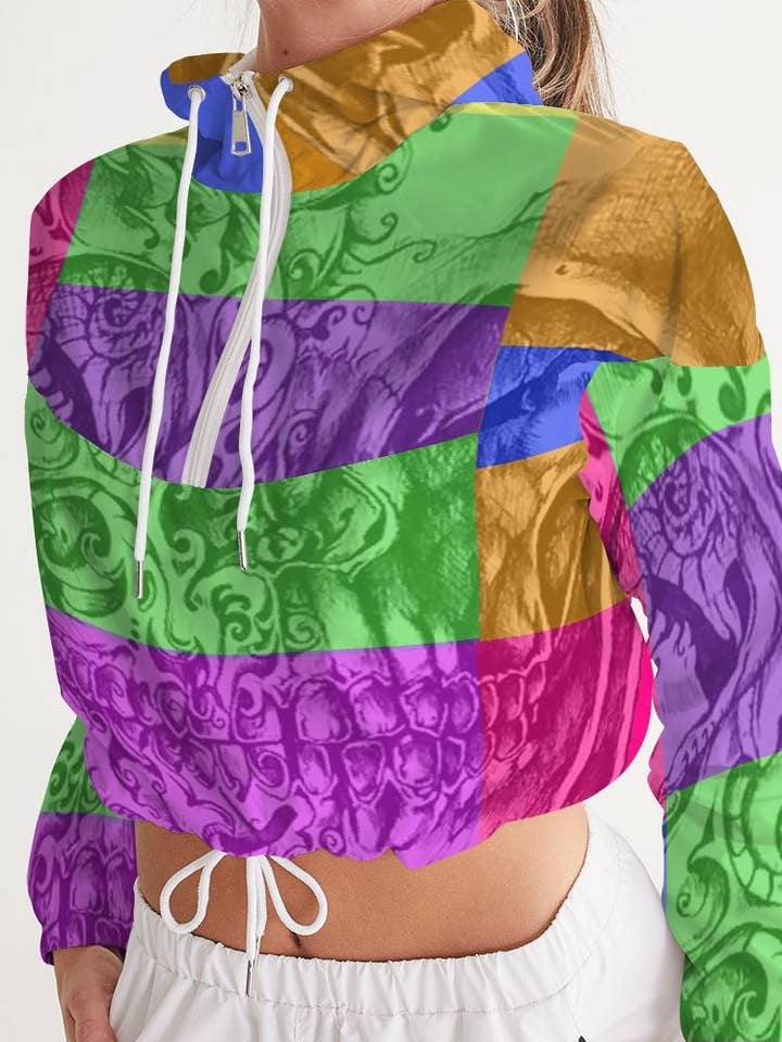 Skull Bow Women's Cropped Windbreaker for wholesale by Dwayne Elliott Collection