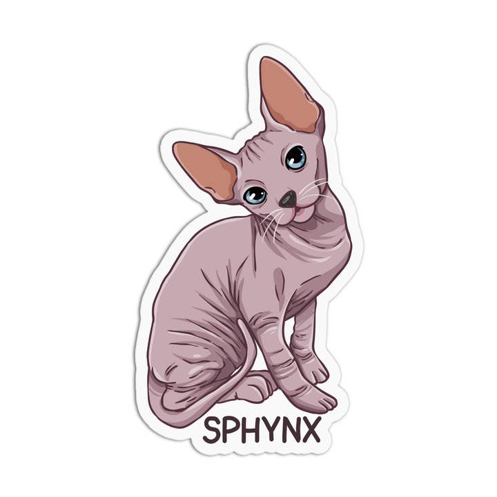 Autocollant imperméable en vinyle Cat Sphynx pour la vente par Girls Printing House
