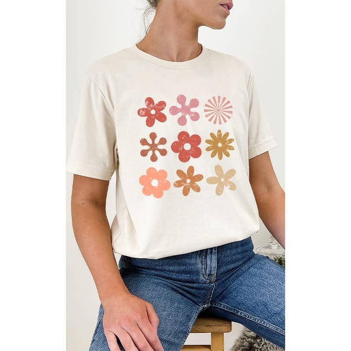Groovy Floral Grid Collage Graphic Tee for wholesale by Select Apparel