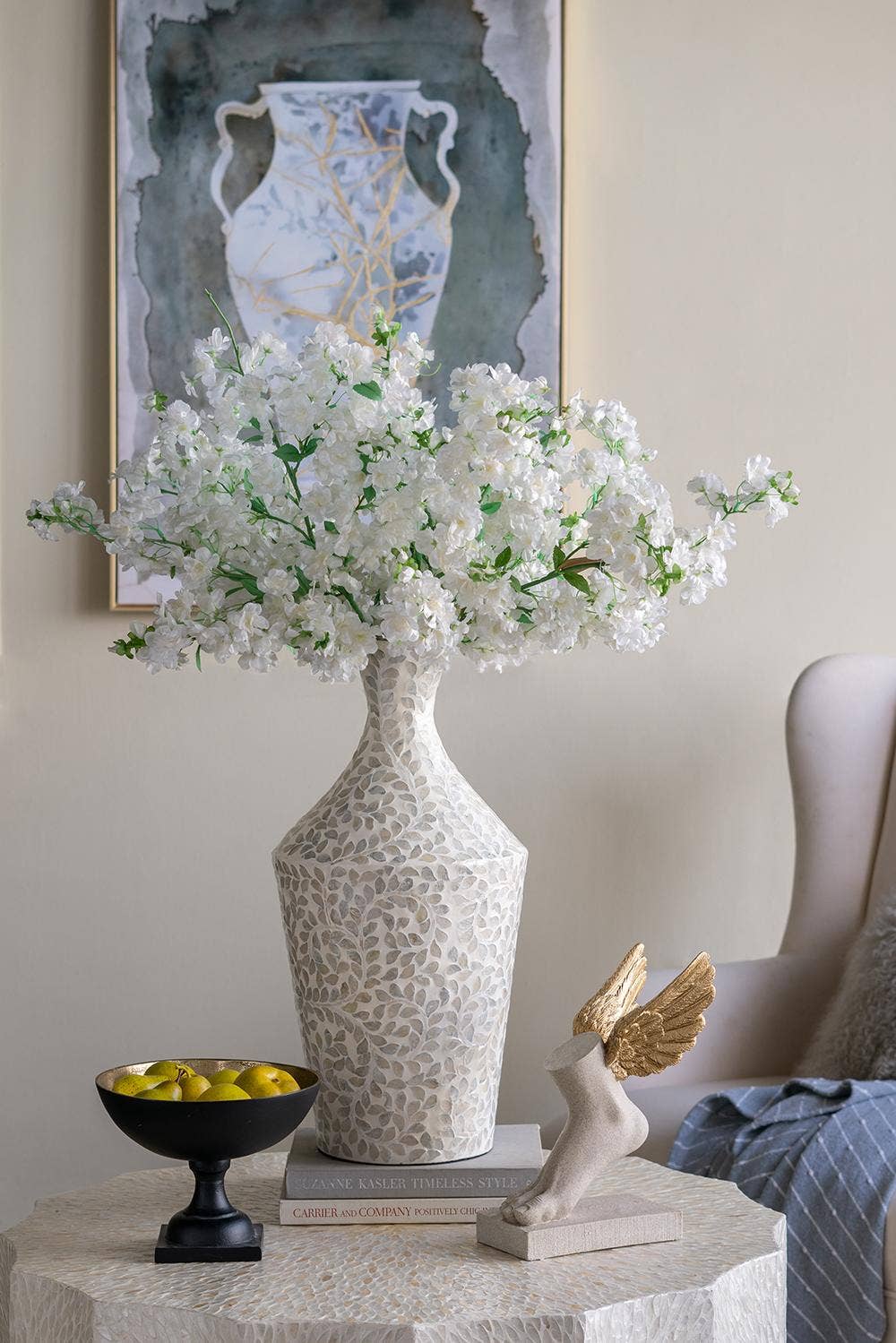 A&B Home Group Inc. – wholesale Vase – D12x24" Paper Powder Vase w/ Tapered & White Floral Capiz