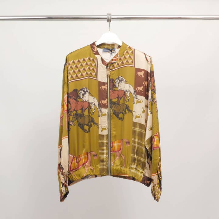 Cecile Wang - Wholesale Jacket - Women's - Equestrian print zip-up jacket in viscose and silk – KD8772VS-303