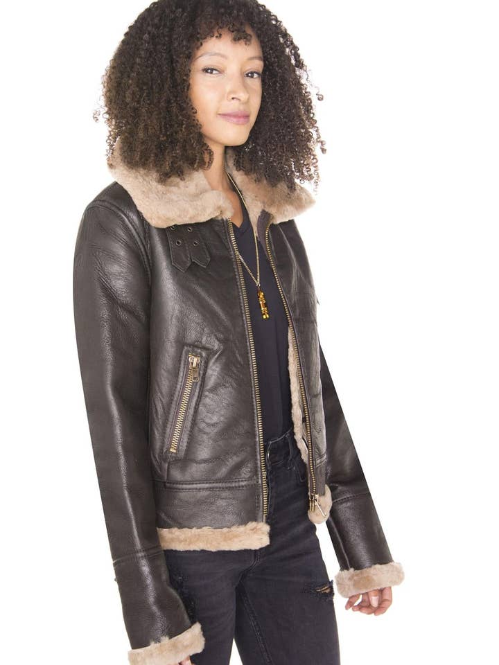 Womens Brown B3 Sheepskin Leather Flying Jacket-Kayseri for wholesale on Faire